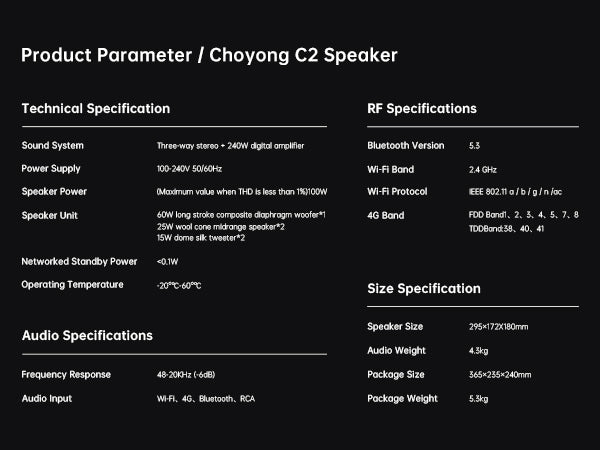 CHOYONG Maestro C2 WiFi Speaker Wireless Bluetooth Smart Speaker,Three-Way Speaker System,Internet Radio Global Station,Record Player Compatible with RCA Input