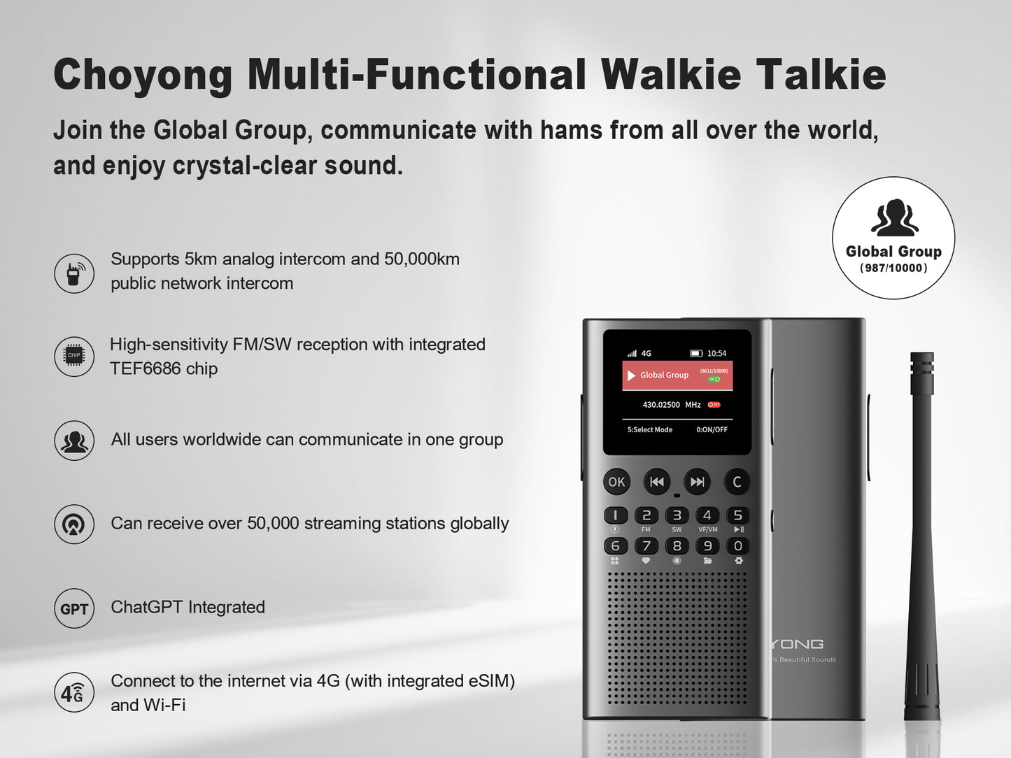 CHOYONG WT2 Multi-Functional Walkie Talkie