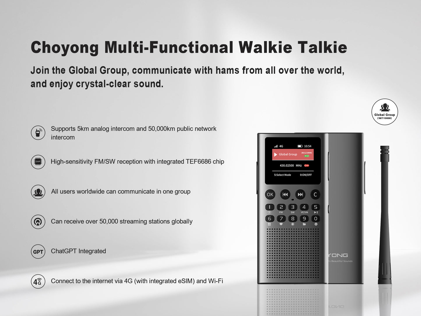 CHOYONG WT2 Multi-Functional Walkie Talkie