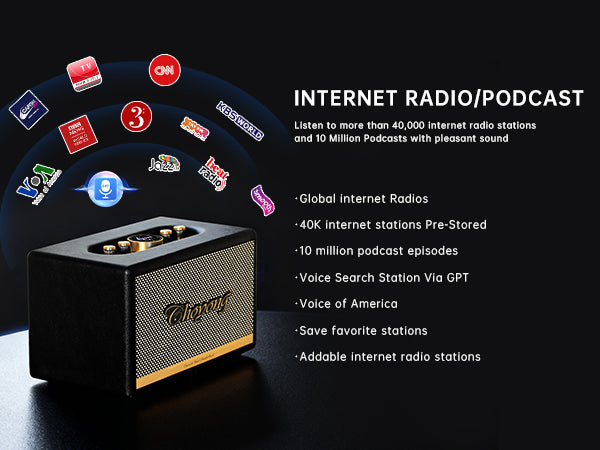 CHOYONG Maestro C2 WiFi Speaker Wireless Bluetooth Smart Speaker,Three-Way Speaker System,Internet Radio Global Station,Record Player Compatible with RCA Input