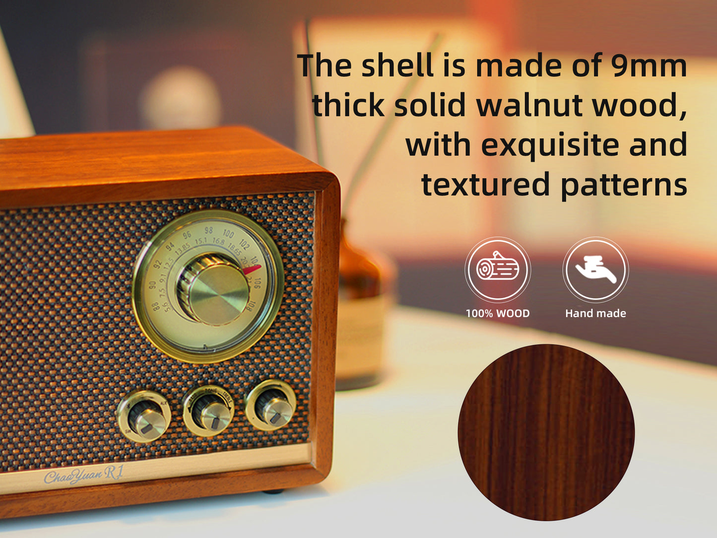 CHOYONG R1 Walnut Solid Wood Bluetooth Speaker