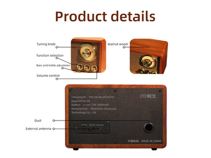 CHOYONG R1 Walnut Solid Wood Bluetooth Speaker