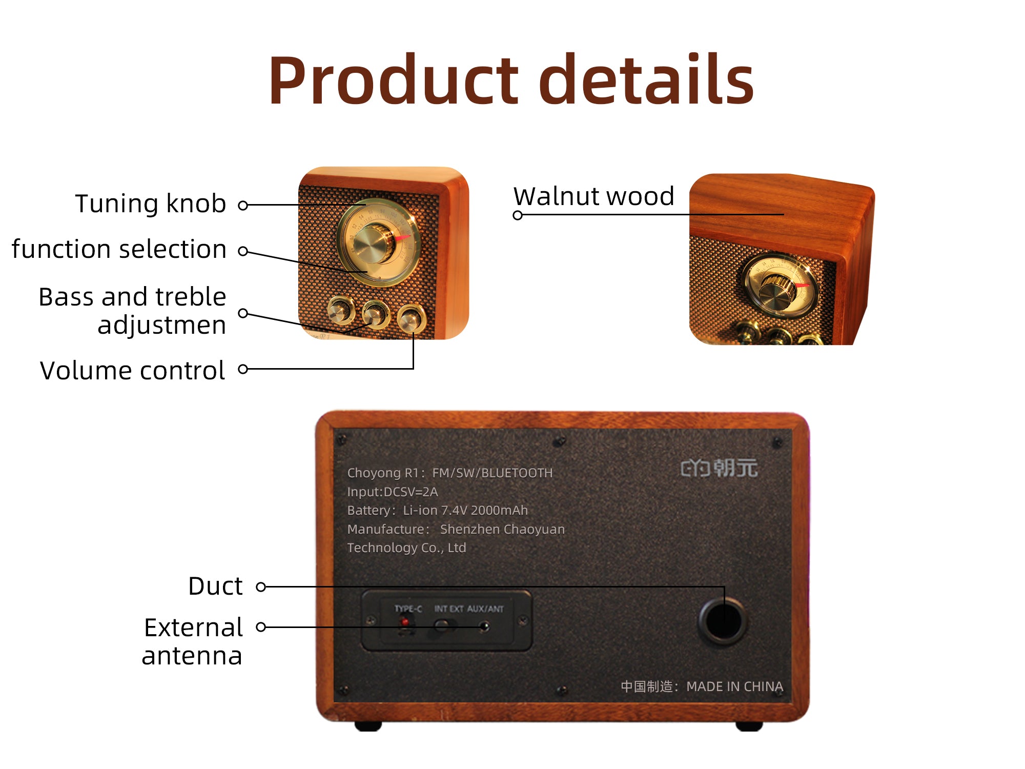 CHOYONG R1 Walnut Solid Wood Bluetooth Speaker – CHOYONG