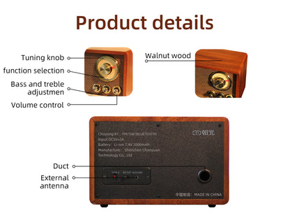 CHOYONG R1 Walnut Solid Wood Bluetooth Speaker